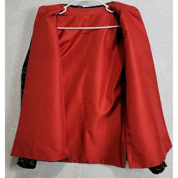 Robert Louis Lined Black Metallic Floral Silk Blend Open Front Jacket Size M/L - Picture 4 of 16